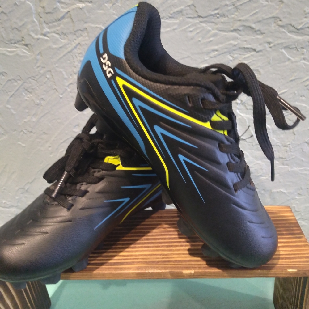DSG Black and Blue Athletic Shoes with Yellow Accents